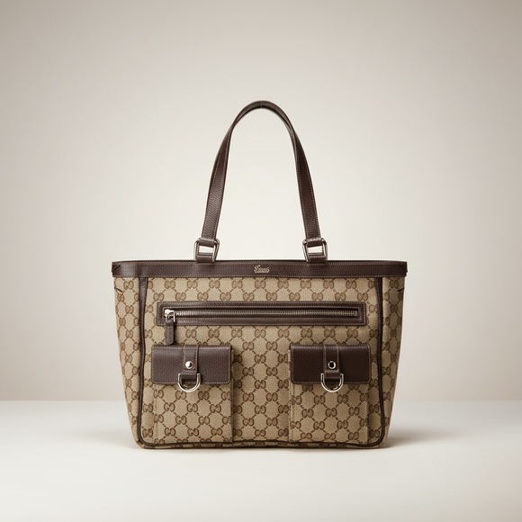 Gucci Handbags - Gucci GG Abbey Pocket Tote, Canvas Leather, Made in Italy